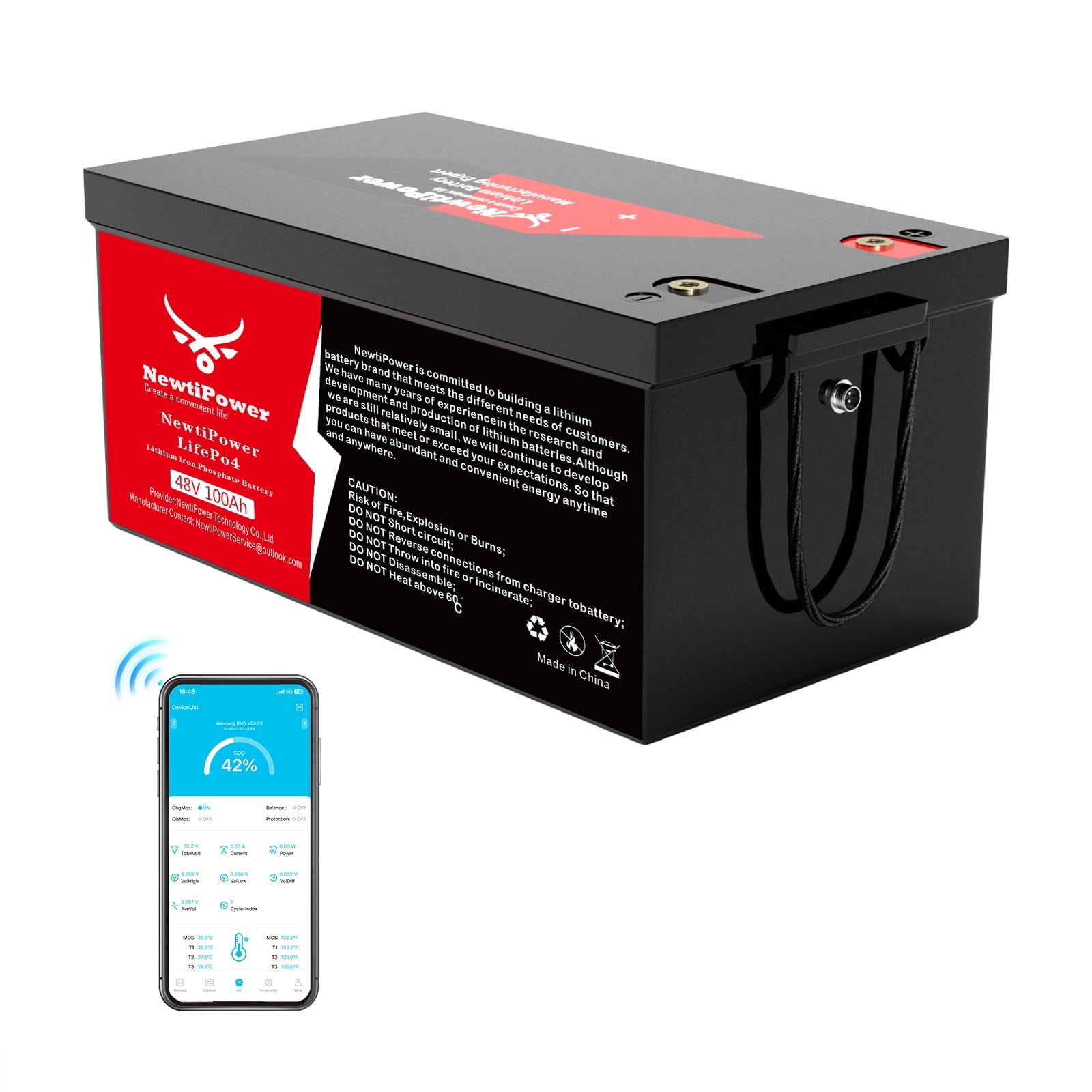 48V 100Ah LiFePO4 Lithium Battery,200A BMS,10000+ Deep Cycle Lithium Iron Phosphate Battery Great for Golf Cart, RV, Marine and Off Grid Applications