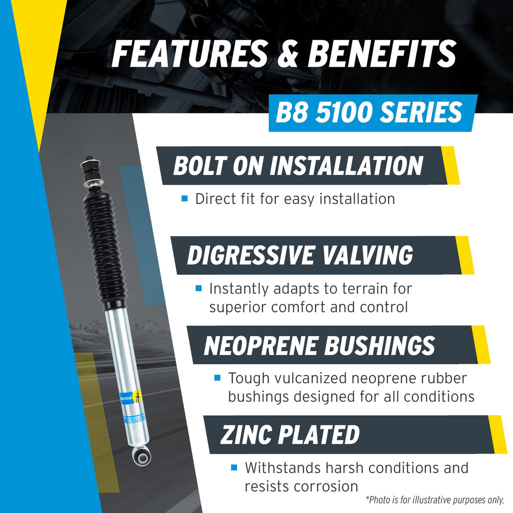 Bilstein Set of Front and Rear B8 5100 Series Shocks with Steering Stabilizer Compatible with 2011-2016 Silverado / Sierra 2500 / 3500 HD with 1.5 Front & 0-1 Rear Lift